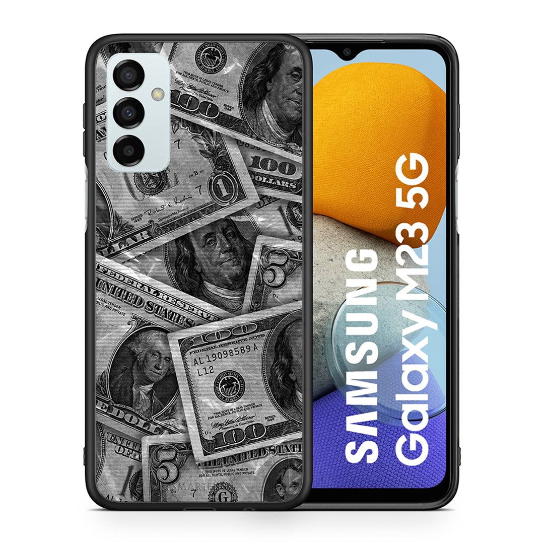 Θήκη Samsung M23 Money Dollars από τη Smartfits με σχέδιο στο πίσω μέρος και μαύρο περίβλημα | Samsung M23 Money Dollars case with colorful back and black bezels