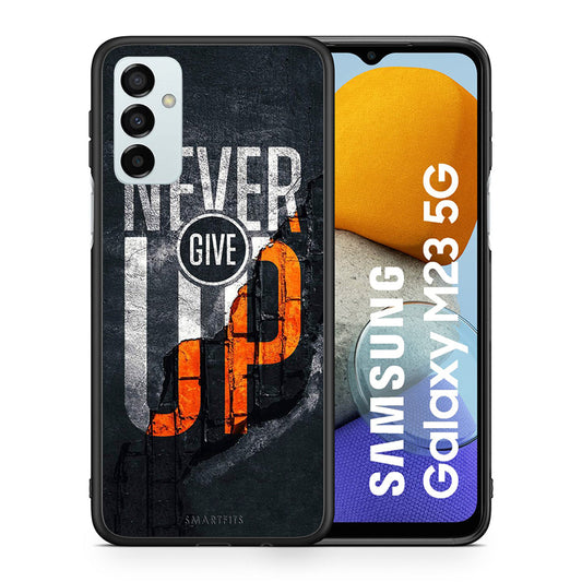 Θήκη Αγίου Βαλεντίνου Samsung M23 Never Give Up από τη Smartfits με σχέδιο στο πίσω μέρος και μαύρο περίβλημα | Samsung M23 Never Give Up case with colorful back and black bezels
