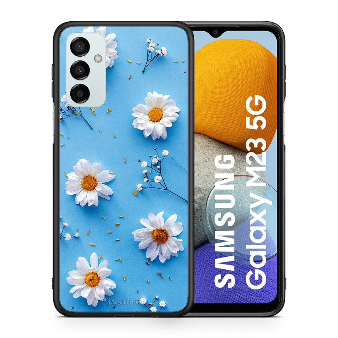 Θήκη Samsung M23 Real Daisies από τη Smartfits με σχέδιο στο πίσω μέρος και μαύρο περίβλημα | Samsung M23 Real Daisies case with colorful back and black bezels