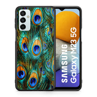 Thumbnail for Θήκη Samsung M23 Real Peacock Feathers από τη Smartfits με σχέδιο στο πίσω μέρος και μαύρο περίβλημα | Samsung M23 Real Peacock Feathers case with colorful back and black bezels