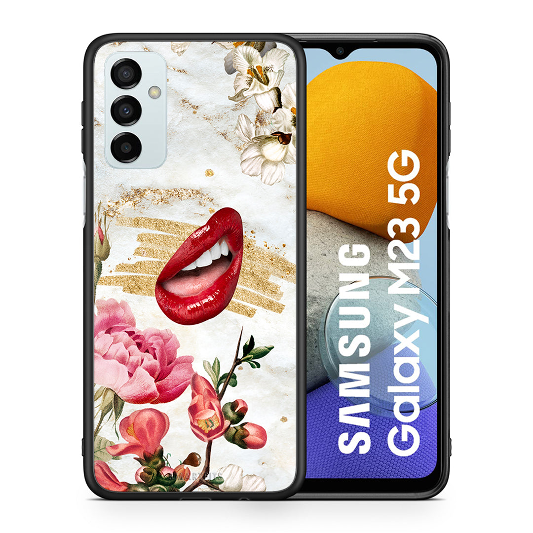 Θήκη Samsung M23 Red Lips από τη Smartfits με σχέδιο στο πίσω μέρος και μαύρο περίβλημα | Samsung M23 Red Lips case with colorful back and black bezels