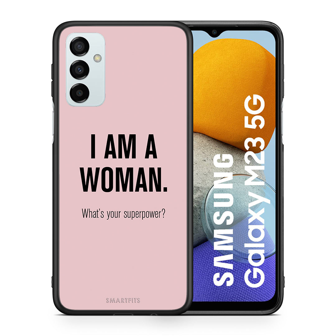 Θήκη Samsung M23 Superpower Woman από τη Smartfits με σχέδιο στο πίσω μέρος και μαύρο περίβλημα | Samsung M23 Superpower Woman case with colorful back and black bezels