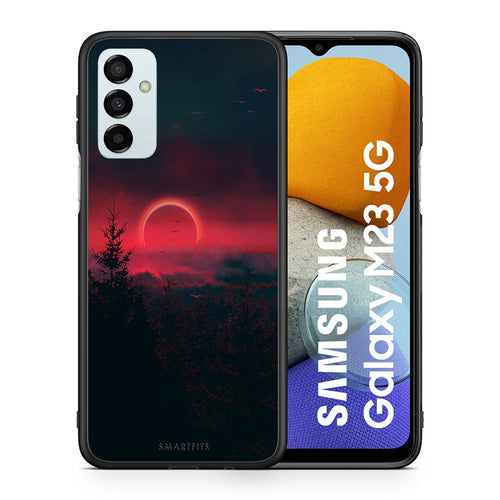 Θήκη Samsung M23 Sunset Tropic από τη Smartfits με σχέδιο στο πίσω μέρος και μαύρο περίβλημα | Samsung M23 Sunset Tropic case with colorful back and black bezels