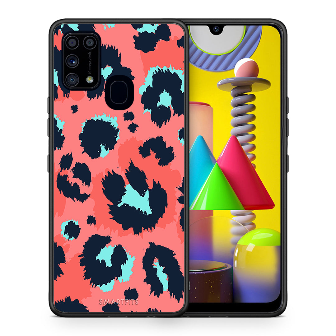 Θήκη Samsung M31 Pink Leopard Animal από τη Smartfits με σχέδιο στο πίσω μέρος και μαύρο περίβλημα | Samsung M31 Pink Leopard Animal case with colorful back and black bezels