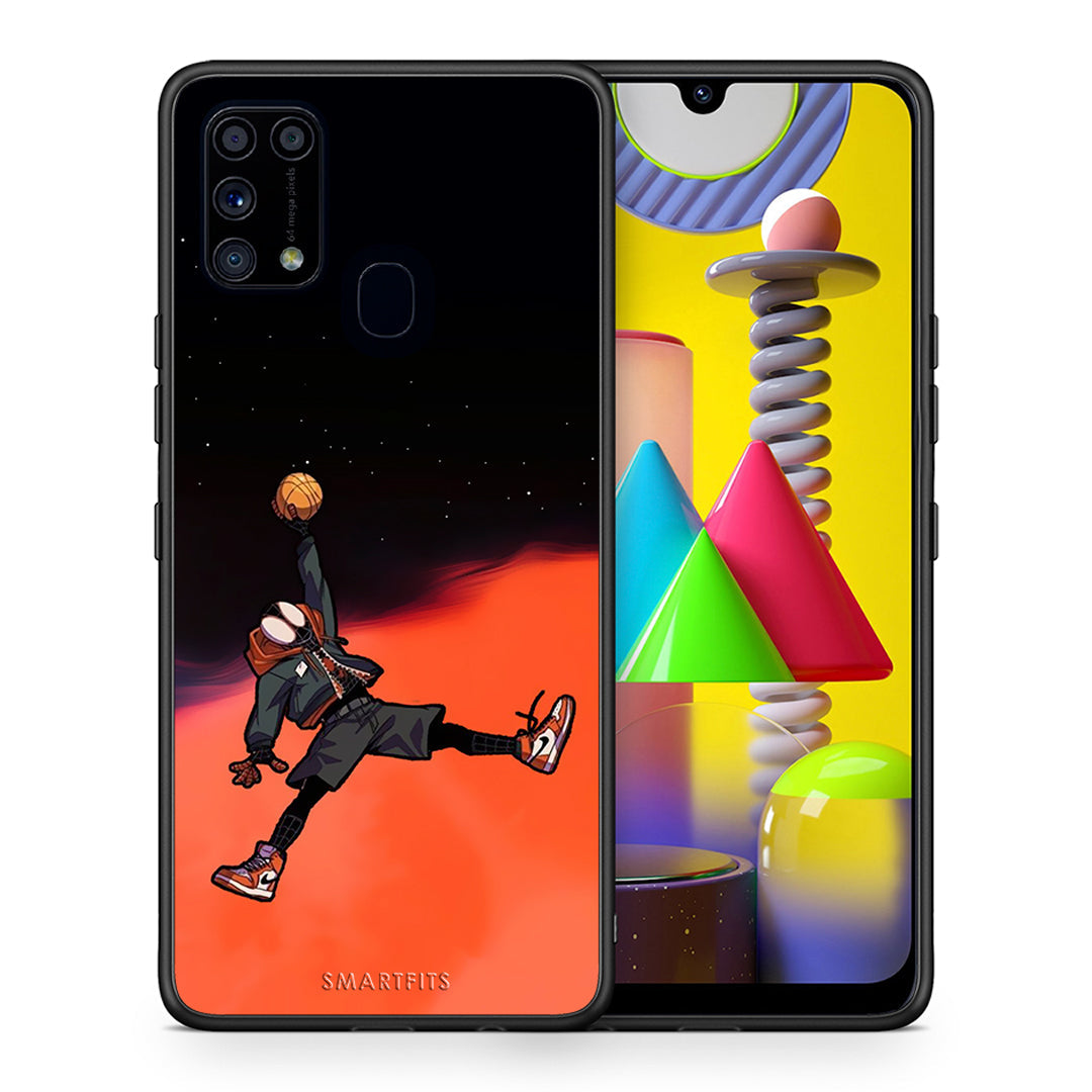Θήκη Samsung M31 Basketball Hero από τη Smartfits με σχέδιο στο πίσω μέρος και μαύρο περίβλημα | Samsung M31 Basketball Hero case with colorful back and black bezels