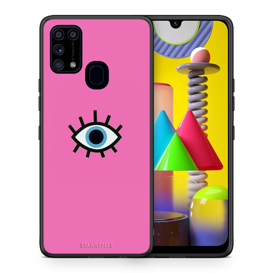 Θήκη Samsung M31 Blue Eye Pink από τη Smartfits με σχέδιο στο πίσω μέρος και μαύρο περίβλημα | Samsung M31 Blue Eye Pink case with colorful back and black bezels