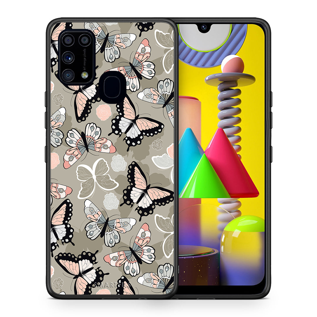 Θήκη Samsung M31 Butterflies Boho από τη Smartfits με σχέδιο στο πίσω μέρος και μαύρο περίβλημα | Samsung M31 Butterflies Boho case with colorful back and black bezels