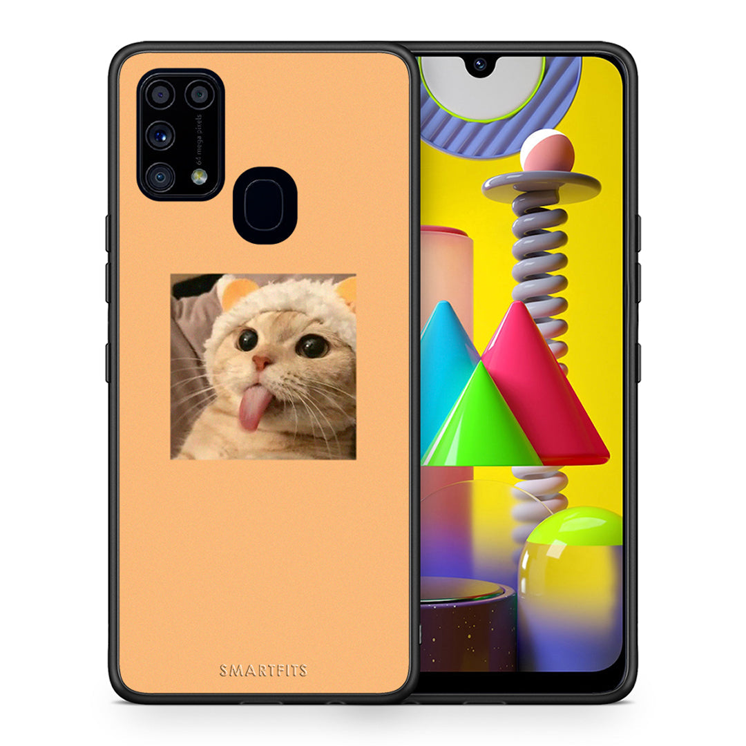 Θήκη Samsung M31 Cat Tongue από τη Smartfits με σχέδιο στο πίσω μέρος και μαύρο περίβλημα | Samsung M31 Cat Tongue case with colorful back and black bezels