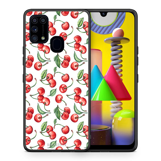 Θήκη Samsung M31 Cherry Summer από τη Smartfits με σχέδιο στο πίσω μέρος και μαύρο περίβλημα | Samsung M31 Cherry Summer case with colorful back and black bezels