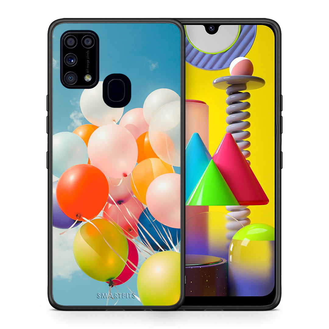 Θήκη Samsung M31 Colorful Balloons από τη Smartfits με σχέδιο στο πίσω μέρος και μαύρο περίβλημα | Samsung M31 Colorful Balloons case with colorful back and black bezels