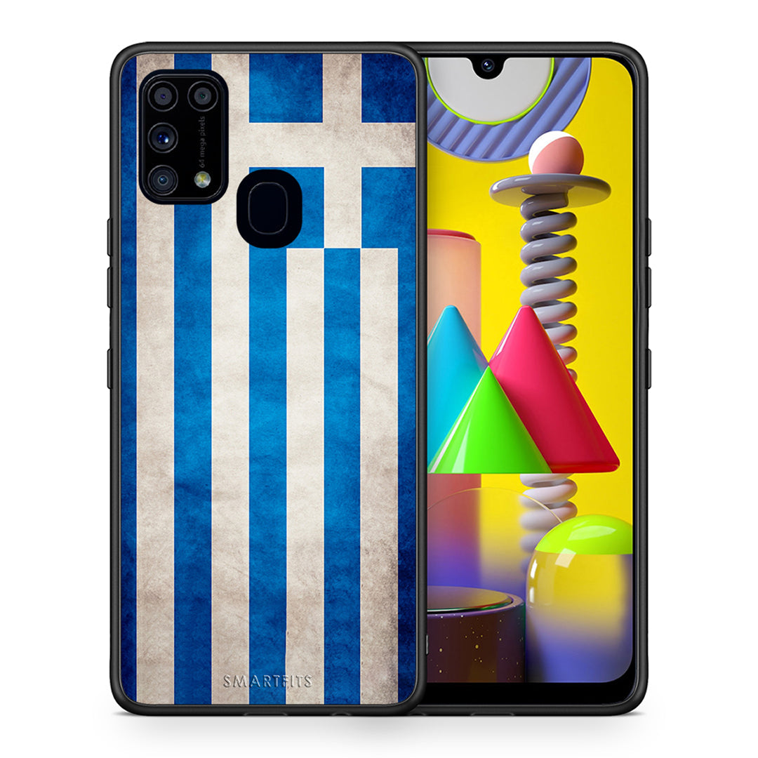 Θήκη Samsung M31 Greek Flag από τη Smartfits με σχέδιο στο πίσω μέρος και μαύρο περίβλημα | Samsung M31 Greek Flag case with colorful back and black bezels