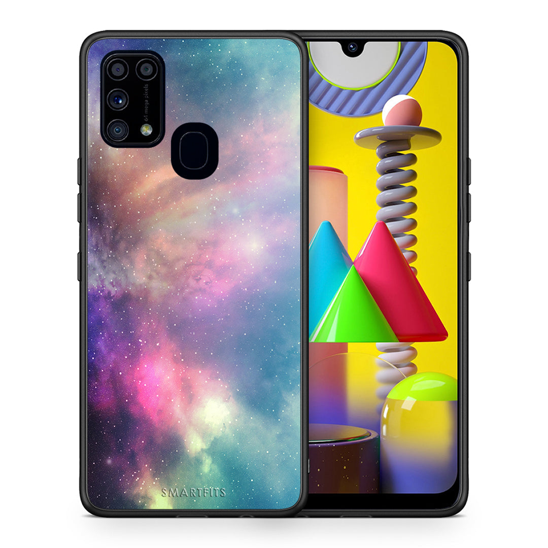 Θήκη Samsung M31 Rainbow Galaxy από τη Smartfits με σχέδιο στο πίσω μέρος και μαύρο περίβλημα | Samsung M31 Rainbow Galaxy case with colorful back and black bezels