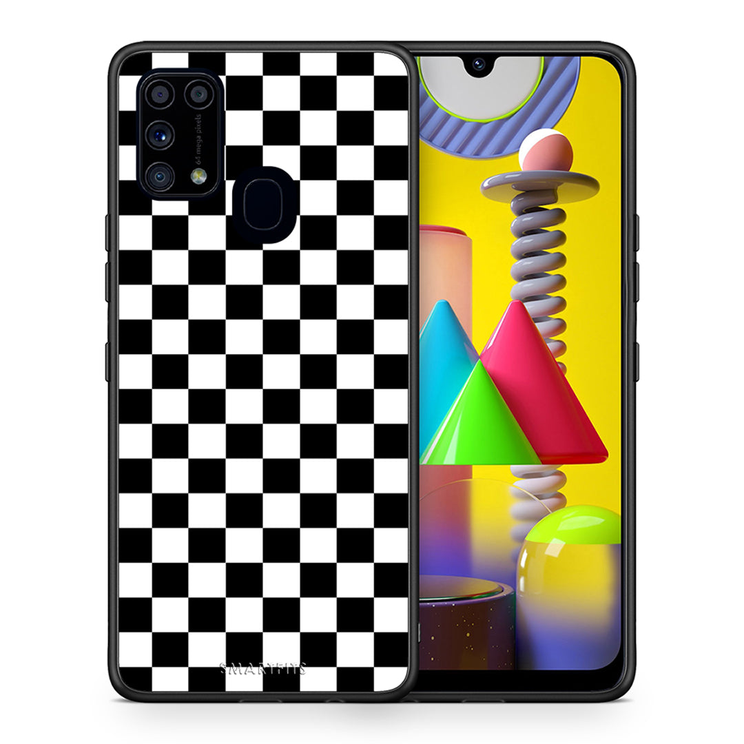 Θήκη Samsung M31 Squares Geometric από τη Smartfits με σχέδιο στο πίσω μέρος και μαύρο περίβλημα | Samsung M31 Squares Geometric case with colorful back and black bezels