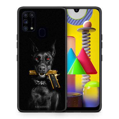 Θήκη Αγίου Βαλεντίνου Samsung M31 Golden Gun από τη Smartfits με σχέδιο στο πίσω μέρος και μαύρο περίβλημα | Samsung M31 Golden Gun case with colorful back and black bezels