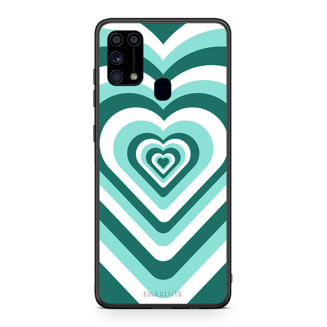 Samsung M31 Green Hearts θήκη από τη Smartfits με σχέδιο στο πίσω μέρος και μαύρο περίβλημα | Smartphone case with colorful back and black bezels by Smartfits