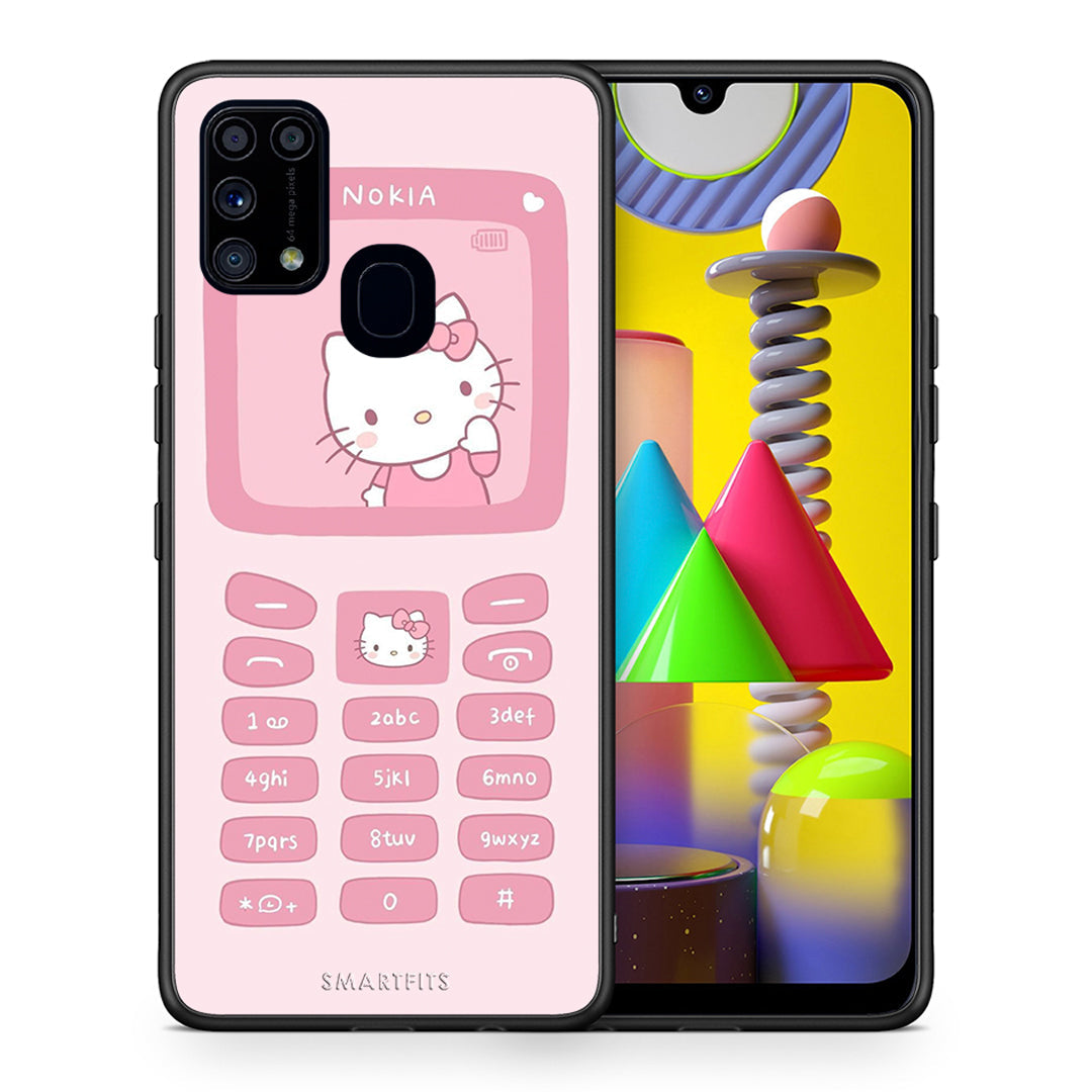 Θήκη Αγίου Βαλεντίνου Samsung M31 Hello Kitten από τη Smartfits με σχέδιο στο πίσω μέρος και μαύρο περίβλημα | Samsung M31 Hello Kitten case with colorful back and black bezels