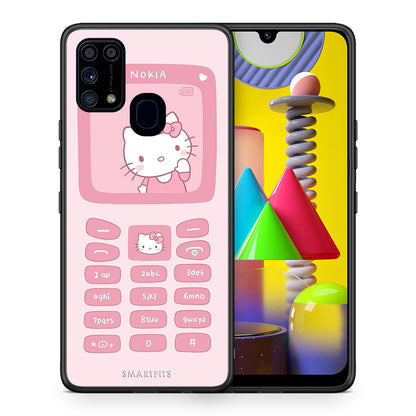 Θήκη Αγίου Βαλεντίνου Samsung M31 Hello Kitten από τη Smartfits με σχέδιο στο πίσω μέρος και μαύρο περίβλημα | Samsung M31 Hello Kitten case with colorful back and black bezels