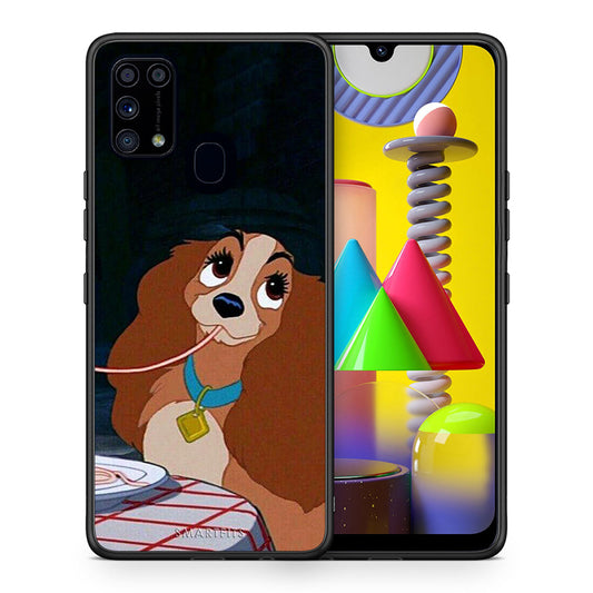 Θήκη Αγίου Βαλεντίνου Samsung M31 Lady And Tramp 2 από τη Smartfits με σχέδιο στο πίσω μέρος και μαύρο περίβλημα | Samsung M31 Lady And Tramp 2 case with colorful back and black bezels