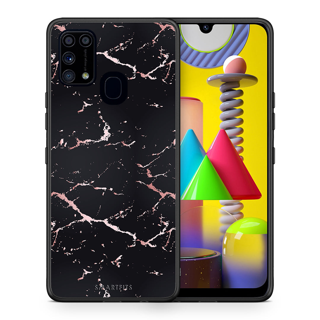 Θήκη Samsung M31 Black Rosegold Marble από τη Smartfits με σχέδιο στο πίσω μέρος και μαύρο περίβλημα | Samsung M31 Black Rosegold Marble case with colorful back and black bezels
