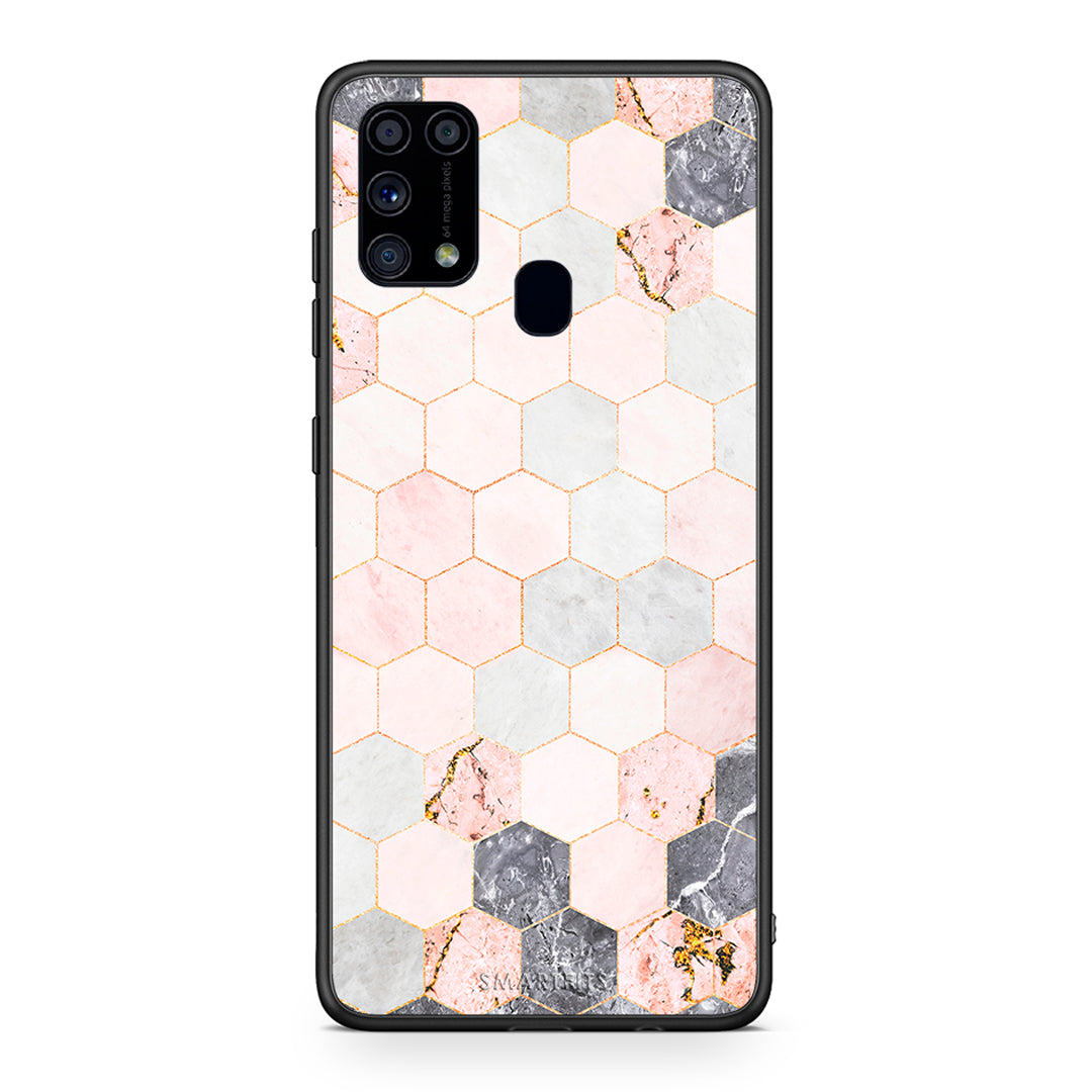 4 - Samsung M31 Hexagon Pink Marble case, cover, bumper