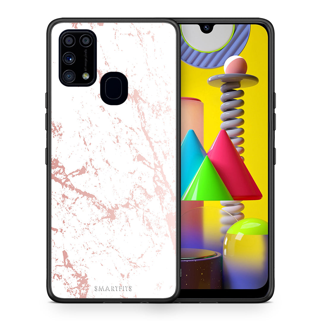 Θήκη Samsung M31 Pink Splash Marble από τη Smartfits με σχέδιο στο πίσω μέρος και μαύρο περίβλημα | Samsung M31 Pink Splash Marble case with colorful back and black bezels