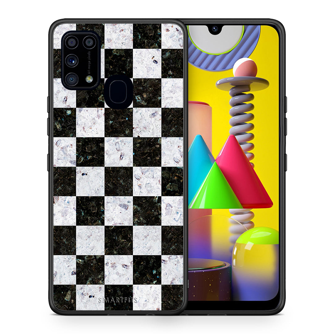 Θήκη Samsung M31 Square Geometric Marble από τη Smartfits με σχέδιο στο πίσω μέρος και μαύρο περίβλημα | Samsung M31 Square Geometric Marble case with colorful back and black bezels