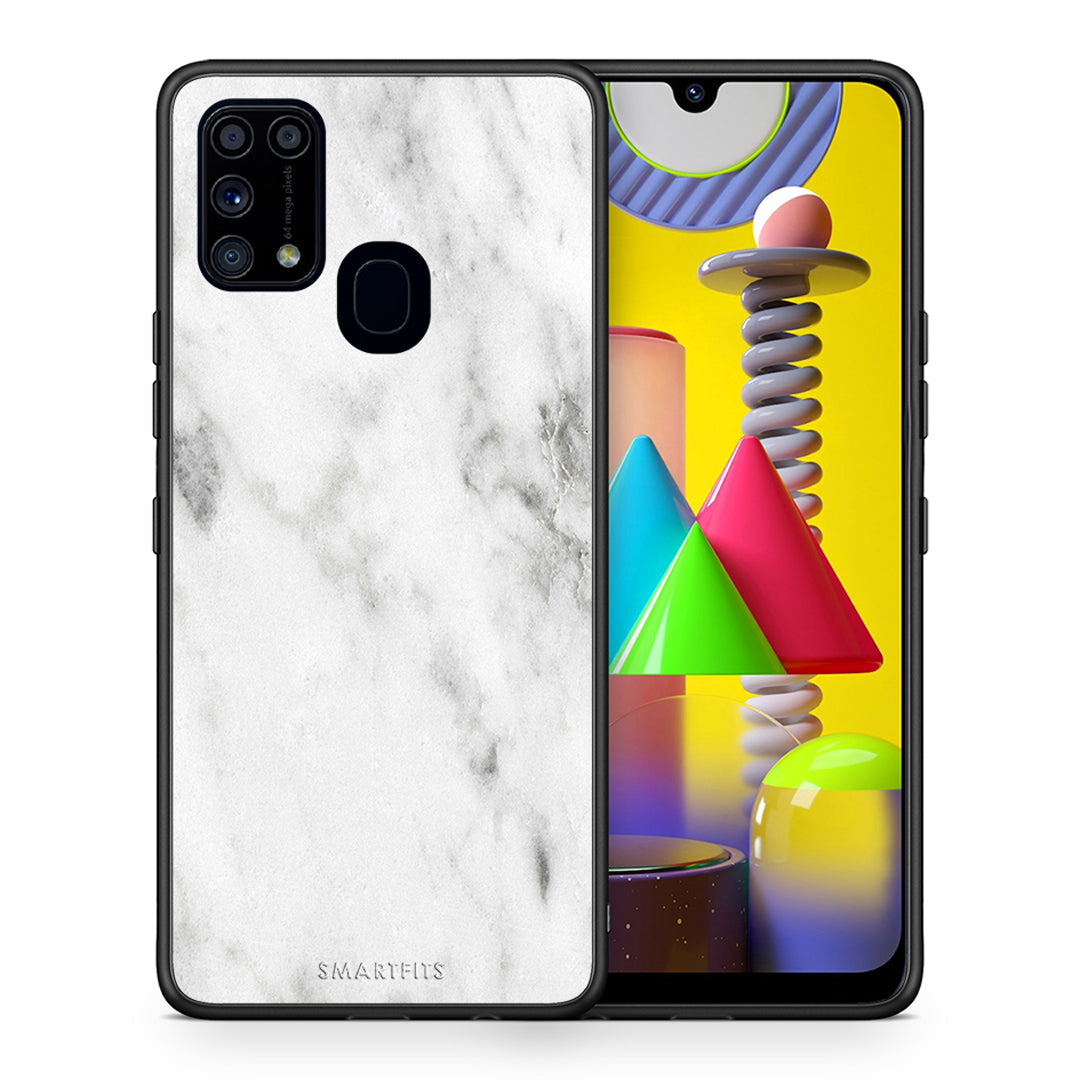 Θήκη Samsung M31 White Marble από τη Smartfits με σχέδιο στο πίσω μέρος και μαύρο περίβλημα | Samsung M31 White Marble case with colorful back and black bezels