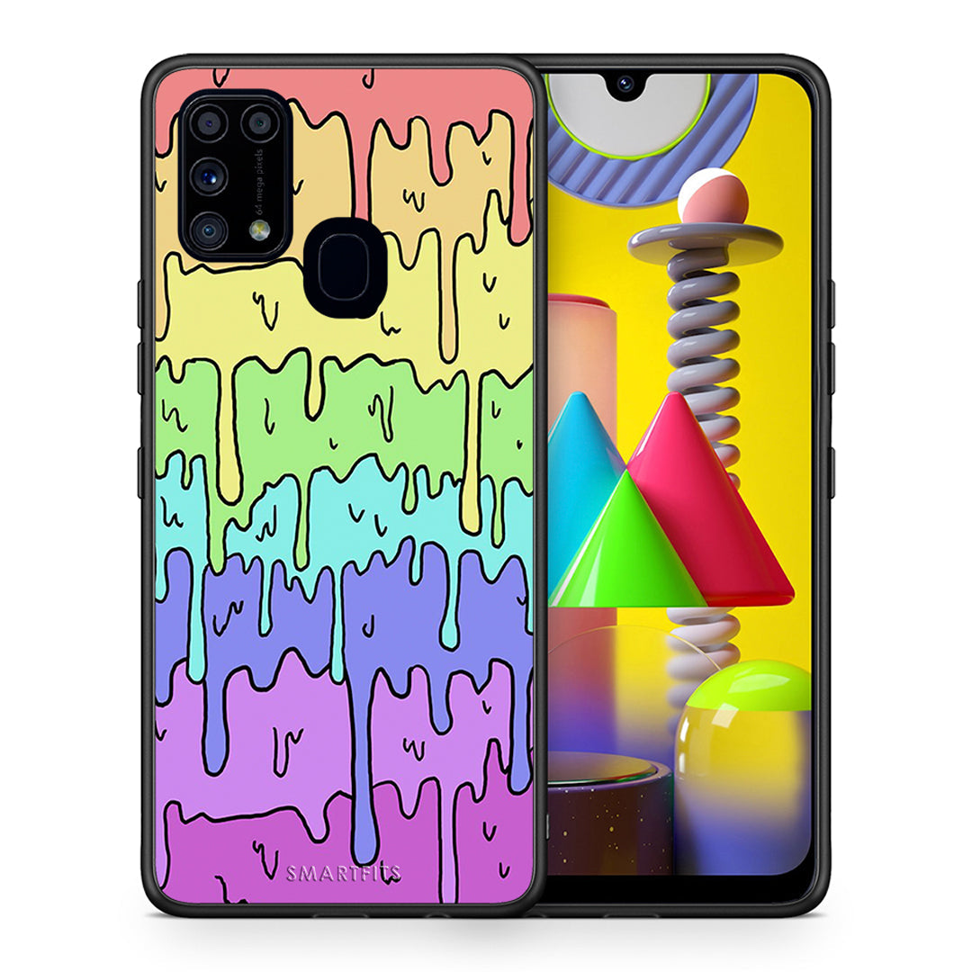 Θήκη Samsung M31 Melting Rainbow από τη Smartfits με σχέδιο στο πίσω μέρος και μαύρο περίβλημα | Samsung M31 Melting Rainbow case with colorful back and black bezels