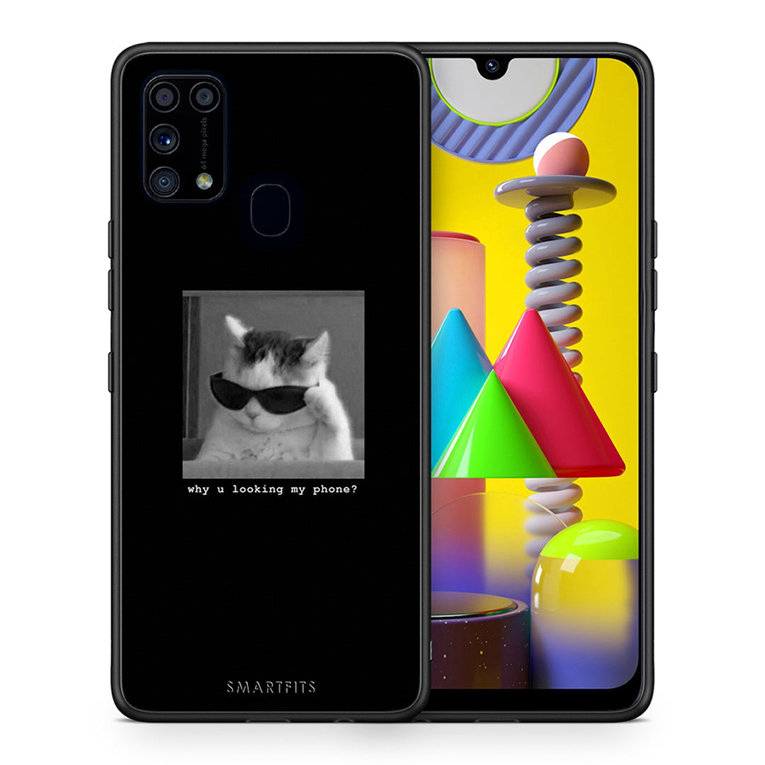 Θήκη Samsung M31 Meme Cat από τη Smartfits με σχέδιο στο πίσω μέρος και μαύρο περίβλημα | Samsung M31 Meme Cat case with colorful back and black bezels