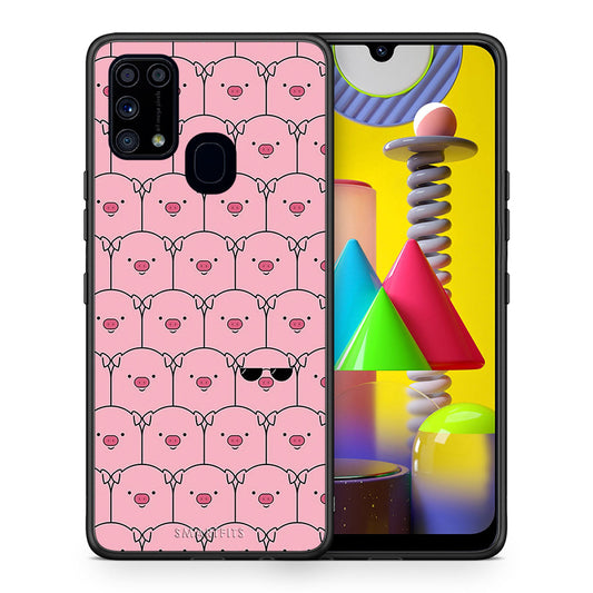 Θήκη Samsung M31 Pig Glasses από τη Smartfits με σχέδιο στο πίσω μέρος και μαύρο περίβλημα | Samsung M31 Pig Glasses case with colorful back and black bezels