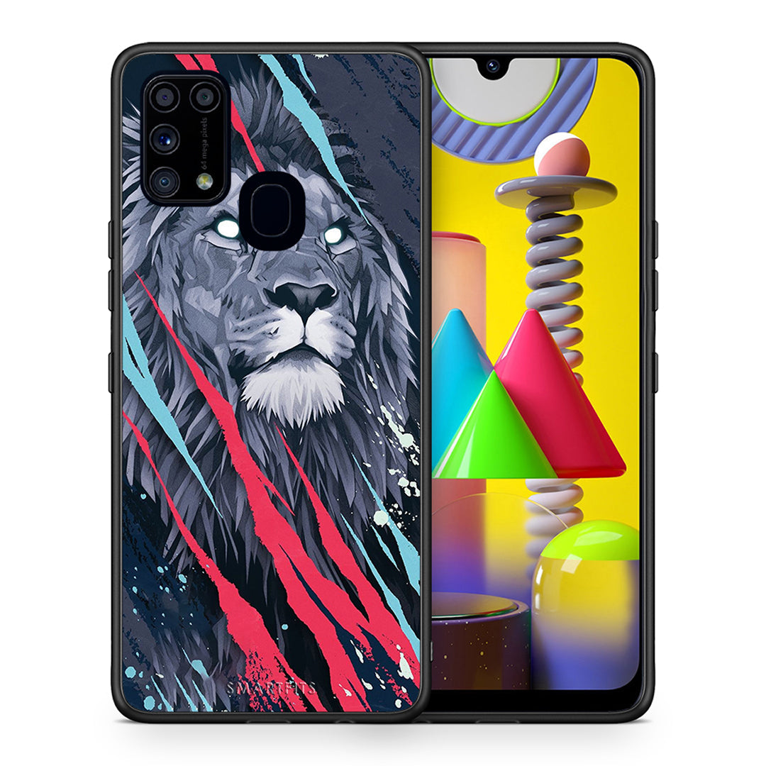 Θήκη Samsung M31 Lion Designer PopArt από τη Smartfits με σχέδιο στο πίσω μέρος και μαύρο περίβλημα | Samsung M31 Lion Designer PopArt case with colorful back and black bezels