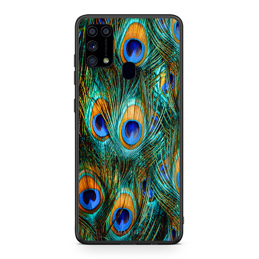 Samsung M31 Real Peacock Feathers θήκη από τη Smartfits με σχέδιο στο πίσω μέρος και μαύρο περίβλημα | Smartphone case with colorful back and black bezels by Smartfits