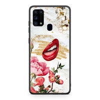 Thumbnail for Samsung M31 Red Lips θήκη από τη Smartfits με σχέδιο στο πίσω μέρος και μαύρο περίβλημα | Smartphone case with colorful back and black bezels by Smartfits