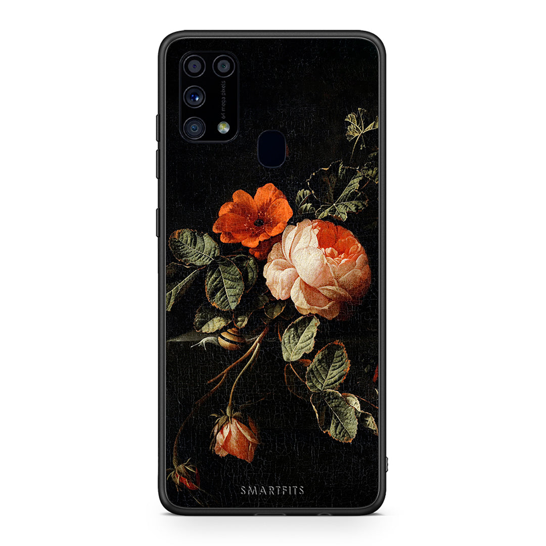 Samsung M31 Vintage Roses θήκη από τη Smartfits με σχέδιο στο πίσω μέρος και μαύρο περίβλημα | Smartphone case with colorful back and black bezels by Smartfits