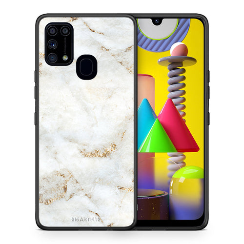 Θήκη Samsung M31 White Gold Marble από τη Smartfits με σχέδιο στο πίσω μέρος και μαύρο περίβλημα | Samsung M31 White Gold Marble case with colorful back and black bezels