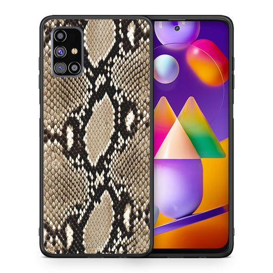 Θήκη Samsung M31s Fashion Snake Animal από τη Smartfits με σχέδιο στο πίσω μέρος και μαύρο περίβλημα | Samsung M31s Fashion Snake Animal case with colorful back and black bezels
