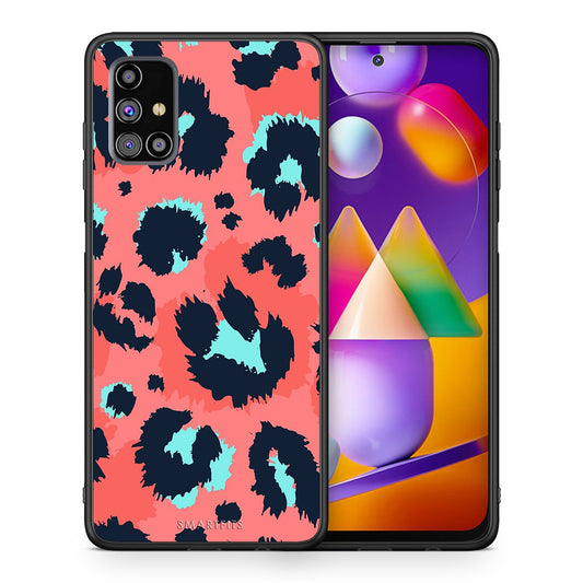 Θήκη Samsung M31s Pink Leopard Animal από τη Smartfits με σχέδιο στο πίσω μέρος και μαύρο περίβλημα | Samsung M31s Pink Leopard Animal case with colorful back and black bezels