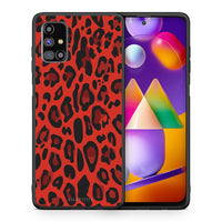 Thumbnail for Θήκη Samsung M31s Red Leopard Animal από τη Smartfits με σχέδιο στο πίσω μέρος και μαύρο περίβλημα | Samsung M31s Red Leopard Animal case with colorful back and black bezels