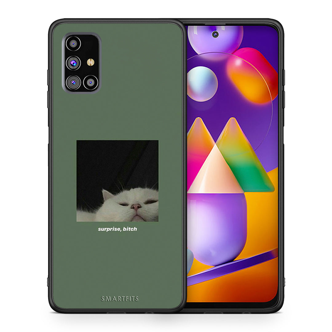 Θήκη Samsung M31s Bitch Surprise από τη Smartfits με σχέδιο στο πίσω μέρος και μαύρο περίβλημα | Samsung M31s Bitch Surprise case with colorful back and black bezels
