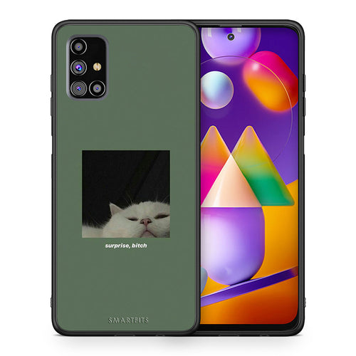 Θήκη Samsung M31s Bitch Surprise από τη Smartfits με σχέδιο στο πίσω μέρος και μαύρο περίβλημα | Samsung M31s Bitch Surprise case with colorful back and black bezels
