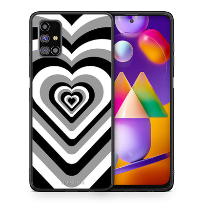 Θήκη Samsung M31s Black Hearts από τη Smartfits με σχέδιο στο πίσω μέρος και μαύρο περίβλημα | Samsung M31s Black Hearts case with colorful back and black bezels