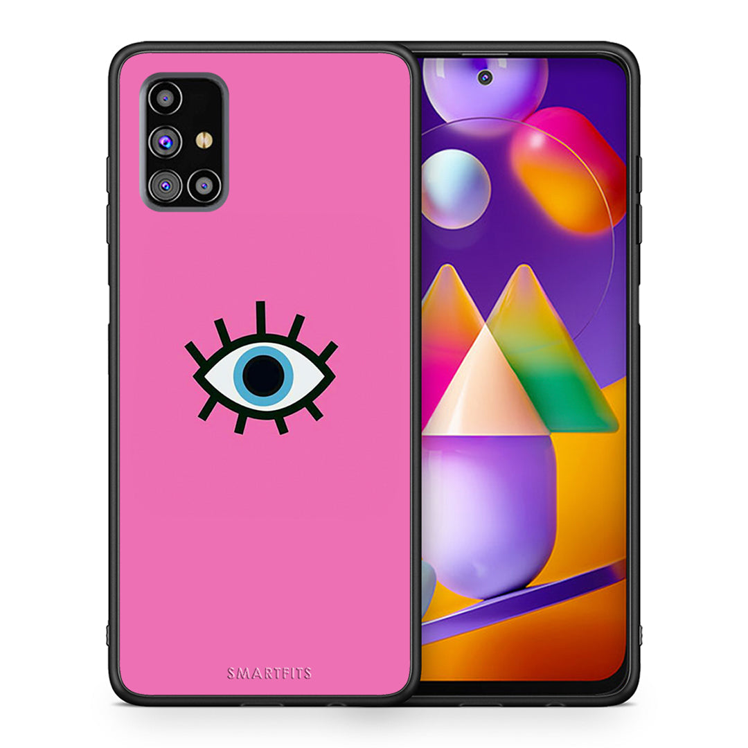 Θήκη Samsung M31s Blue Eye Pink από τη Smartfits με σχέδιο στο πίσω μέρος και μαύρο περίβλημα | Samsung M31s Blue Eye Pink case with colorful back and black bezels