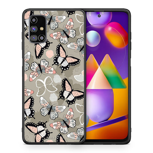 Θήκη Samsung M31s Butterflies Boho από τη Smartfits με σχέδιο στο πίσω μέρος και μαύρο περίβλημα | Samsung M31s Butterflies Boho case with colorful back and black bezels