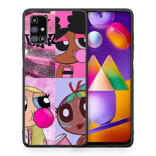 Θήκη Αγίου Βαλεντίνου Samsung M31s Bubble Girls από τη Smartfits με σχέδιο στο πίσω μέρος και μαύρο περίβλημα | Samsung M31s Bubble Girls case with colorful back and black bezels