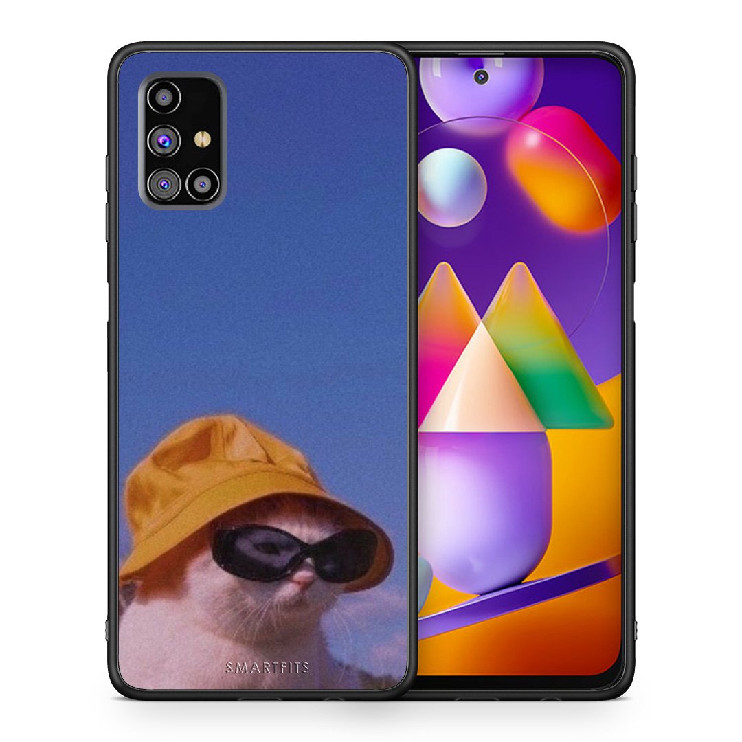 Θήκη Samsung M31s Cat Diva από τη Smartfits με σχέδιο στο πίσω μέρος και μαύρο περίβλημα | Samsung M31s Cat Diva case with colorful back and black bezels
