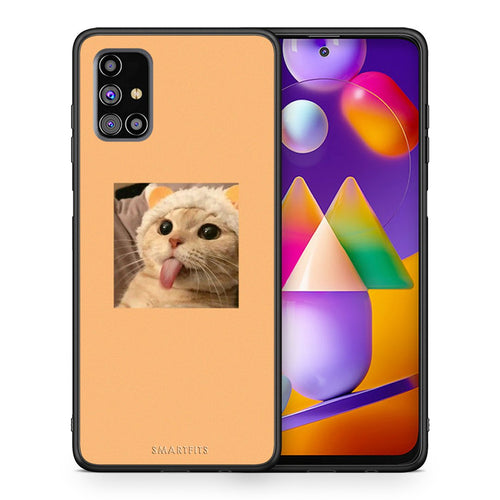 Θήκη Samsung M31s Cat Tongue από τη Smartfits με σχέδιο στο πίσω μέρος και μαύρο περίβλημα | Samsung M31s Cat Tongue case with colorful back and black bezels