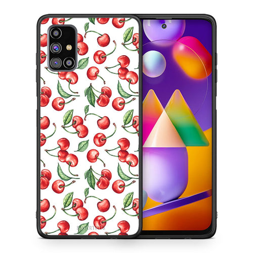 Θήκη Samsung M31s Cherry Summer από τη Smartfits με σχέδιο στο πίσω μέρος και μαύρο περίβλημα | Samsung M31s Cherry Summer case with colorful back and black bezels