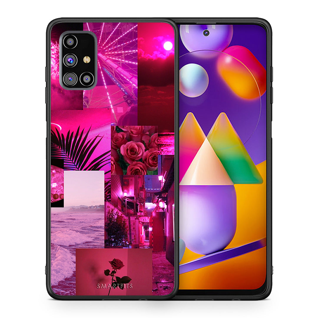 Θήκη Αγίου Βαλεντίνου Samsung M31s Collage Red Roses από τη Smartfits με σχέδιο στο πίσω μέρος και μαύρο περίβλημα | Samsung M31s Collage Red Roses case with colorful back and black bezels