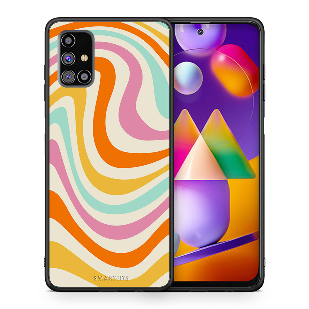 Θήκη Samsung M31s Colourful Waves από τη Smartfits με σχέδιο στο πίσω μέρος και μαύρο περίβλημα | Samsung M31s Colourful Waves case with colorful back and black bezels