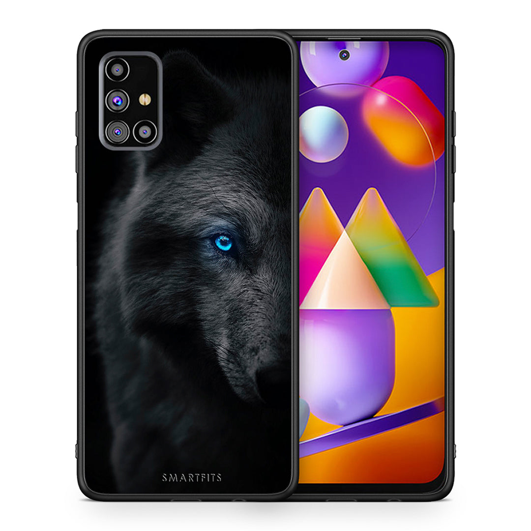 Θήκη Samsung M31s Dark Wolf από τη Smartfits με σχέδιο στο πίσω μέρος και μαύρο περίβλημα | Samsung M31s Dark Wolf case with colorful back and black bezels